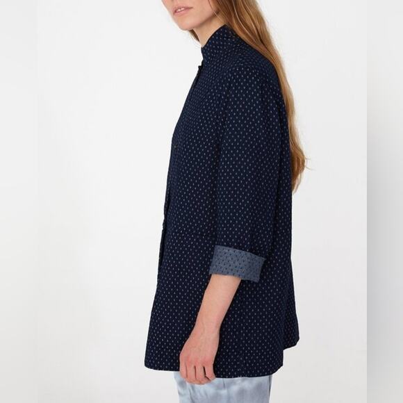 Raquel Allegra Jaquard Navy Blue Diamond Print Buttoned Blazer Coat Jacket Small - Picture 3 of 16